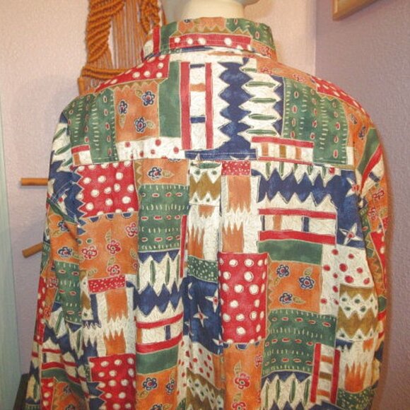 Vtg The Territory Ahead Patchwork Shirt Mens Size XXL Button Long Sleeves Artsy - Picture 8 of 10